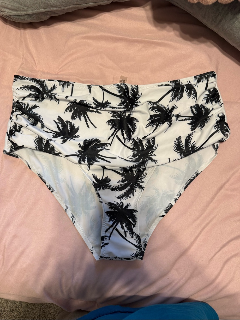 High-Waist Palm Print Bikini Bottoms - Black & White